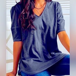 Navy Blue Puff-Sleeve A-Line Tunic